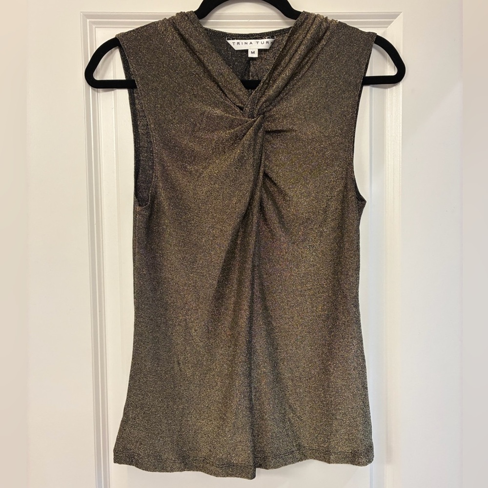 TRINA TURK Sleeveless Twist-Front Metallic Top Women’s Size Medium